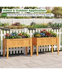 Costway Wooden Raised Garden Bed Elevated Planter Box with Bed Liner and Drainage Holes
