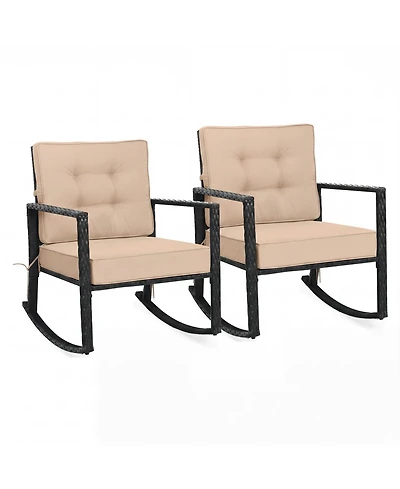 Gymax Set of 2 Patio Rattan Rocker Chair Outdoor Glider Rocking Chair Cushion Lawn Outdoor
