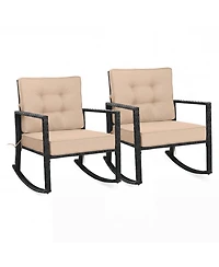 Gymax Set of 2 Patio Rattan Rocker Chair Outdoor Glider Rocking Chair Cushion Lawn Outdoor
