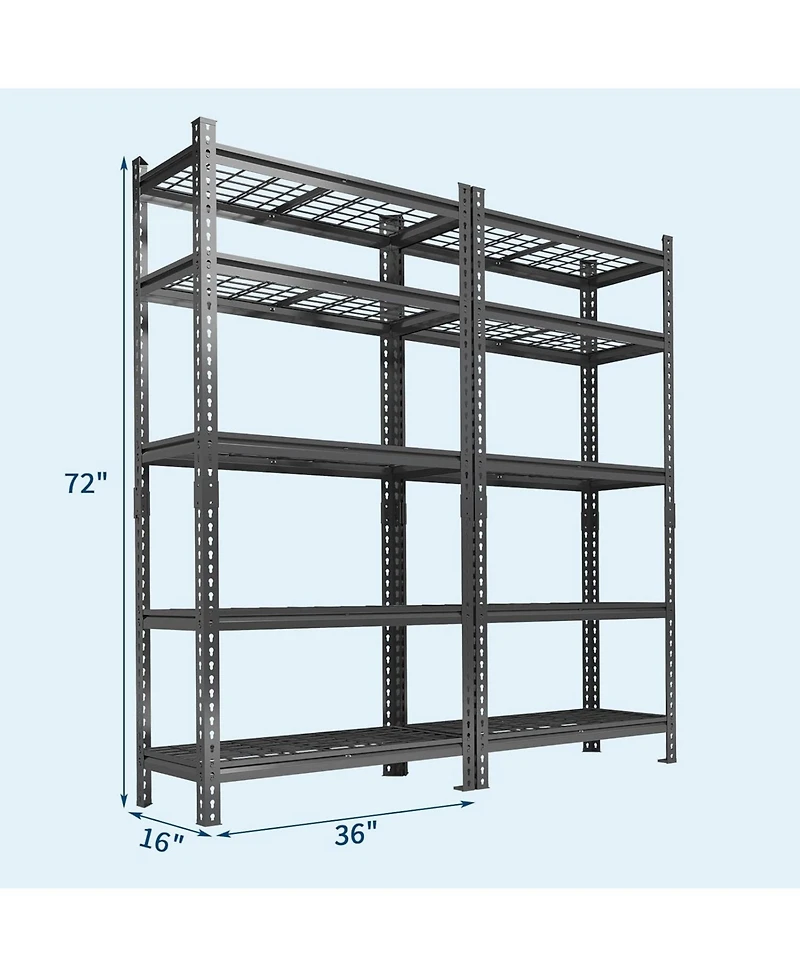 gaomon 2 Pieces Adjustable 36" W x 16" D x 72" H Heavy Duty 5 Tier Metal Shelves for Garage Kitchen Pantry Warehouse Basement Storage