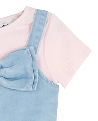 Rare Editions Girls' 2T-6X Ribbed Top and Denim Bow Jumper, 2-Piece Set