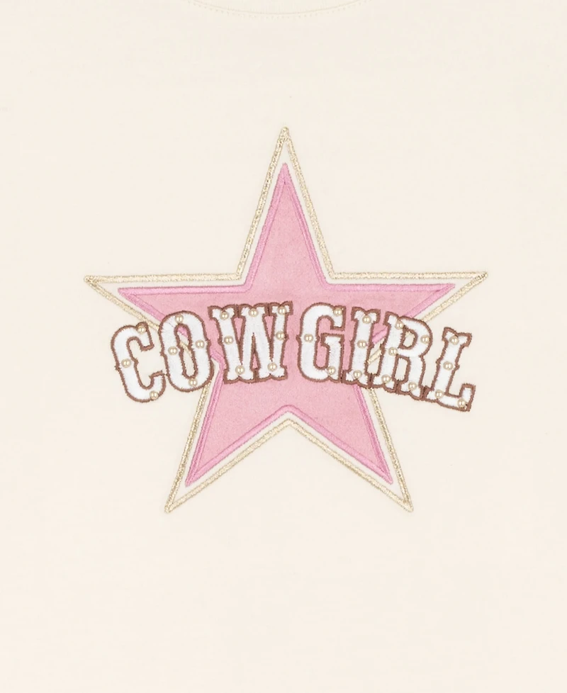 Rare Editions Girls' 2T-6X Cowgirl Graphic Knit T-Shirt and Fringe Stud Skirt, 2-Piece Set