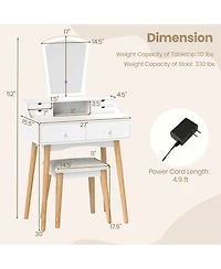 Costway Vanity Desk Set with Lighted Mirror 3-Color Adjustable Led Lights Drawers