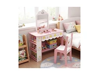 Slickblue Kids Vanity Set Princess Makeup Table with Mirror and Chair for Girls