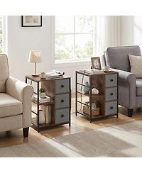 Slickblue Nightstand with Charging Station Open Shelves Industrial End Table