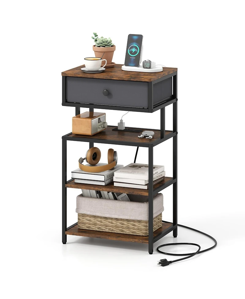 Slickblue Nightstand 28" Tall with Usb Charging and Fabric Storage Drawer