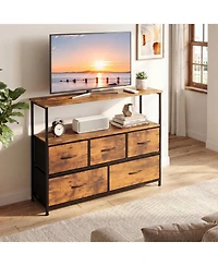 Slickblue Modern Tv Stand Dresser with 5 Fabric Drawer Storage