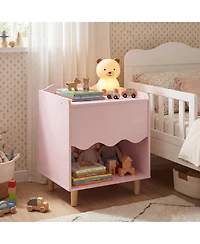 Costway Kids Nightstand, Toddler Scalloped Side Table with Wide Top and Open Compartment