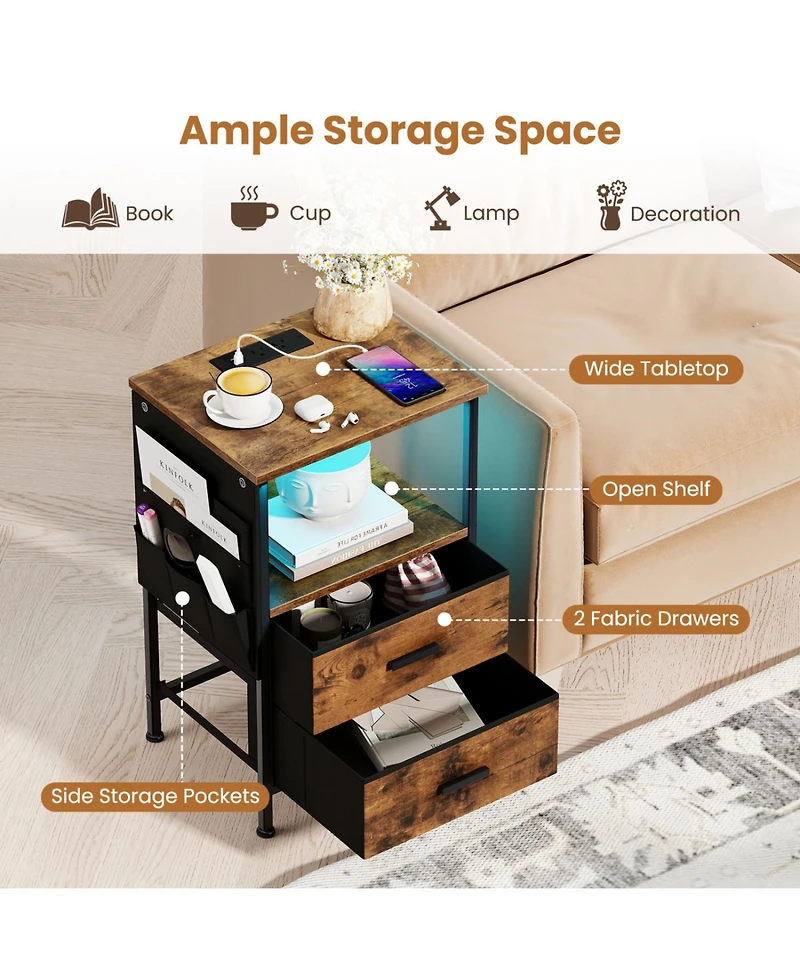 Slickblue Set of 2 Nightstands with Charging Ports and Fabric Drawers