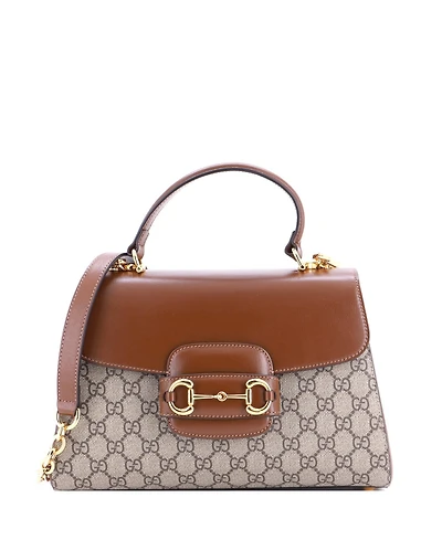 Pre-Owned Gucci Medium Horsebit 1955 Top Handle Flap Bag Gg Coated Canvas and Leather