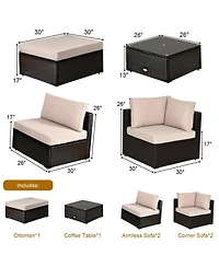 Sugift Outdoor Patio Rattan Sofa and Ottoman Furniture Set