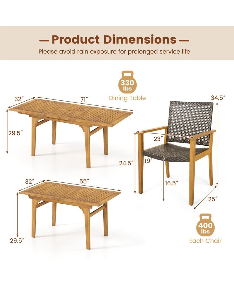 Sugift 9-Piece Expandable Outdoor Dining Set for Deck and Garden