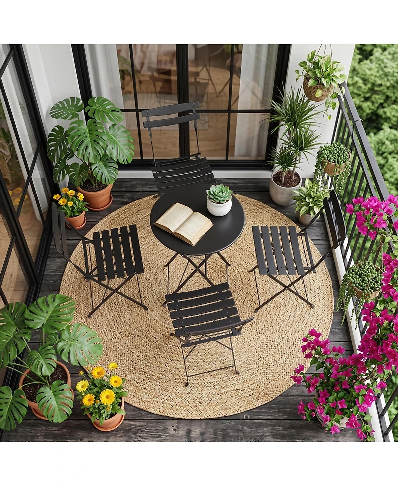 homfan 5-Piece Folding Patio Set, Space Saving Solid Steel 4 Chair Patio Furniture Set with Table for Balcony, Porch, Yard