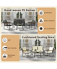 Sugift 4-Piece Wicker Patio Furniture Set with Acacia Wood Armrests