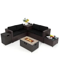 Sugift 6-Piece Outdoor Wicker Furniture Set with 32 in Propane Fire Pit Table