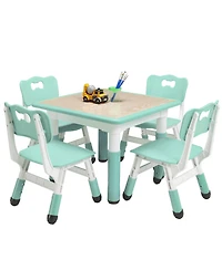 homfan Kids Table and Chairs Set, 23.6 Inch Mdf Adjustable Activity Desk with 4 for Classroom or Playroom