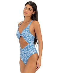 Hurley Women's V-Neck Cheeky Coverage One-Piece Swimsuit