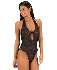 Hurley Women's Coconut Ring Soop Neck Moderate Coverage One-Piece Swimsuit