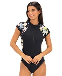 Hurley Women's Front Zipper Moderate Coverage One-Piece Swimsuit