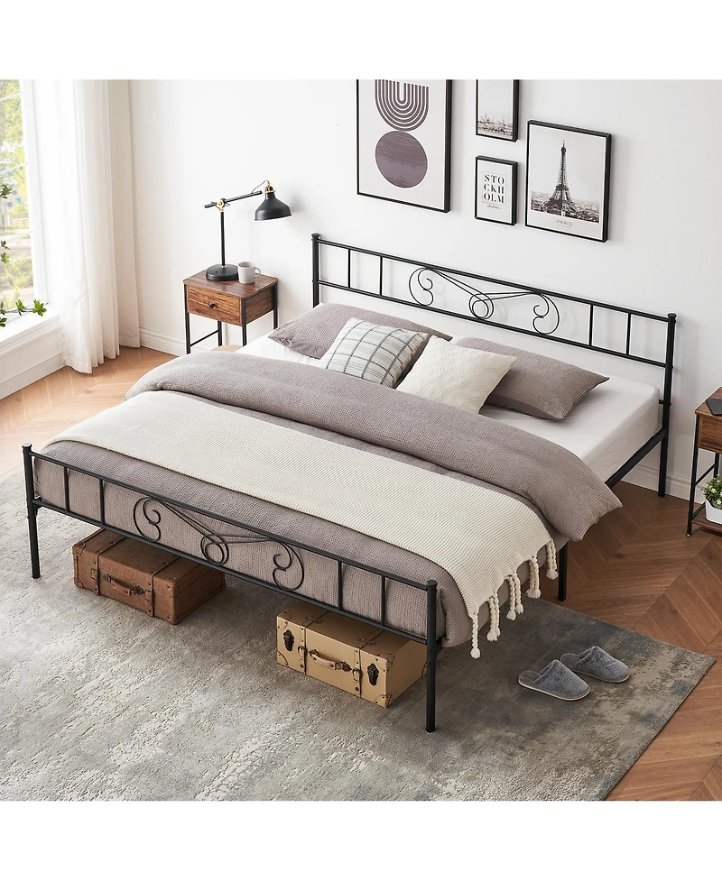 homfan King Metal Bed Frame, Platform Bed with Headboard and Underbed Storage for Bedroom, No Box Spring Needed
