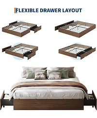 gaomon Wood Platform Bed Frame with 2 Storage Drawers, Wooden Bed Frame Without Headboard, Wood Slat Support, No Box Spring Needed