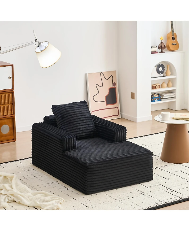gaomon 45'' Indoor Chaise Lounge Chair Corduroy Cloud Single Couch Sofa with Deep Seat and Armrests Comfy Reading Chair Sleeper Bed