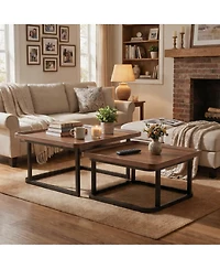 homfan Coffee Table Set of 2, Square Small Tables for Living Room, Bedroom, Balcony, Space Saving Mid Century Modern Nesting