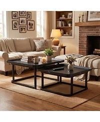 homfan Coffee Table Set of 2, Square Small Tables for Living Room, Bedroom, Balcony, Space Saving Mid Century Modern Nesting