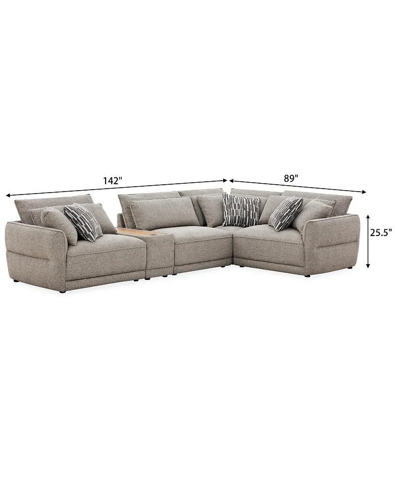 Evandro 5-Piece L-Shaped Sectional Set (Laf Chair, Raf Armless Corner & Console), Macy's Exclusive