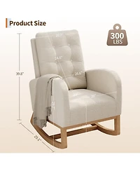 gaomon Nursery Rocking Chair, Teddy Fleece Upholstery, Sturdy Wooden Legs and High Backrest, Comfortable Glider Rocking Chair