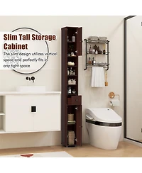 Gymax Tall Slim Bathroom Storage Cabinet Linen Tower w/Drawer Adjustable Shelves Black