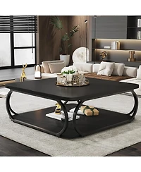 Tribesigns Coffee Table with Open Storage Shelf for Living Room, 39 Inch Large Wood Center Square Low Tables 2 Tier Farmhouse Tea w