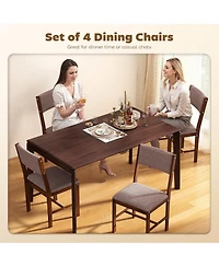 Yiortwo Outdoor Dining Chairs Set of 4 with Linen Fabric Cushioned Seat and Rubberwood Legs