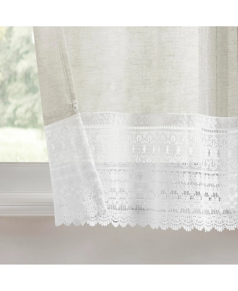 No. 918 Camille Macrame Lace Trim Sheer Rod Pocket Kitchen Curtain Tier Pair