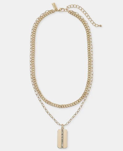 I.n.c. International Concepts Pave Dog Tag Layered Pendant Necklace, 16" + 2" extender, Macy's Exclusive
