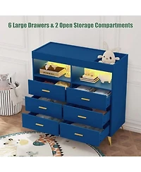 gaomon Baby Changing Table Dresser with 6 Drawers, Led Light, Charging Station and Power Outlet, Nursery Storage Organizer Pad