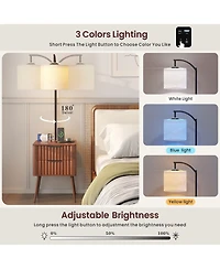 Vlsrka Nightstand with Fisherman s Lamp, Human Sensor Light and Charging Station