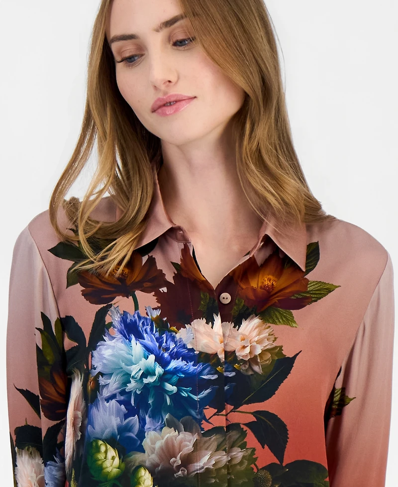 Elie Tahari Women's Shae Long-Sleeve Button-Down Floral-Print Blouse