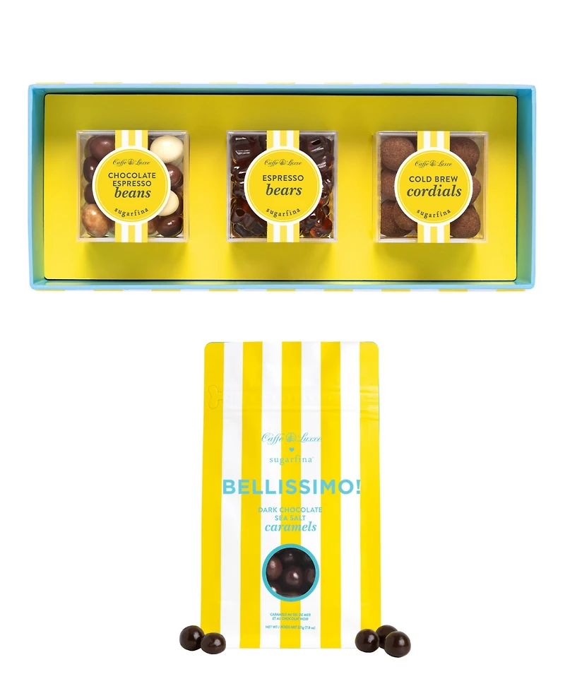 Sugarfina Caffe Luxxe Bellissimo Coffee Bento Box Dark Chocolate Sea Salt Caramel Candy Mix Bag, 2-Pack