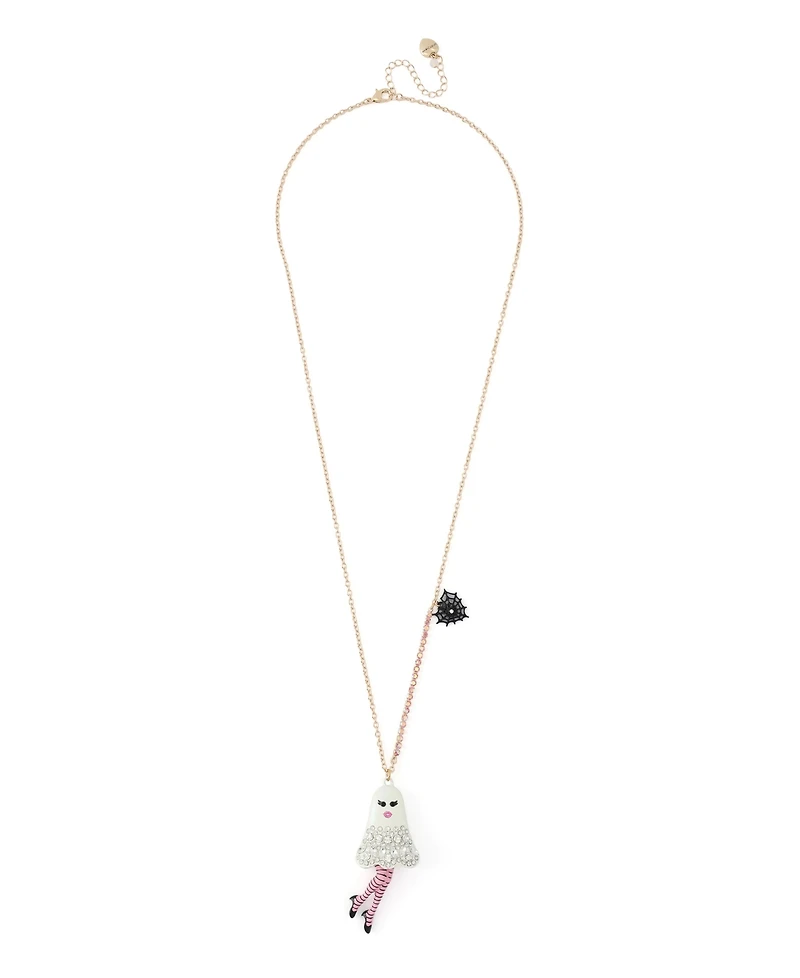 Betsey Johnson Faux-Stone Halloween Girly Ghost Pendant Necklace