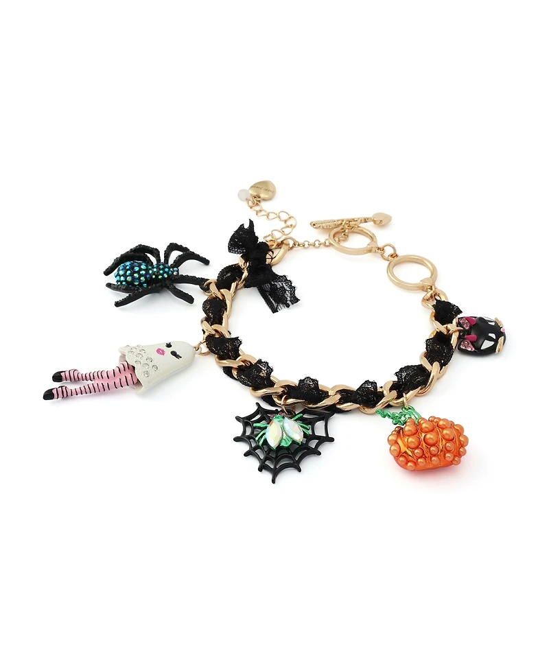 Betsey Johnson Faux-Stone Halloween Ghost Spider Charm Statement Bracelet
