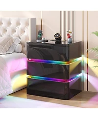 Vlsrka 3-Drawer Nightstand with Electronic Lock, Rgb Lights No Assembly Required)