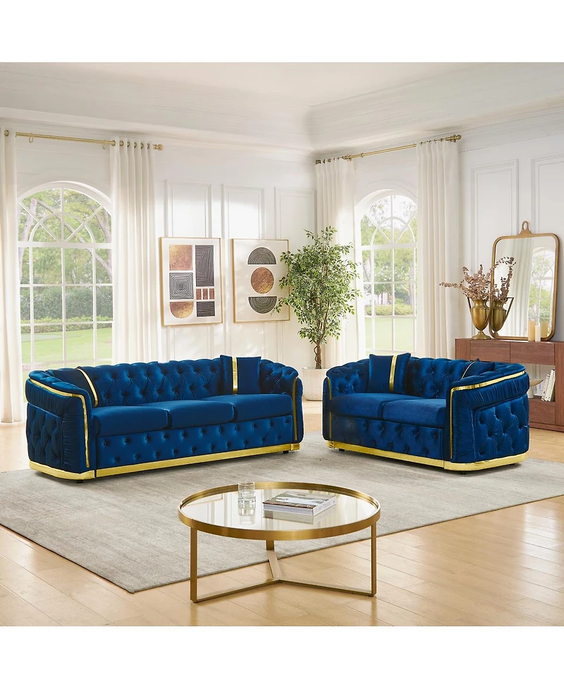 Streamdale Furniture Chesterfield 2-Piece Sofa Set - 84.6" 3-Seater and 62.6" Loveseat