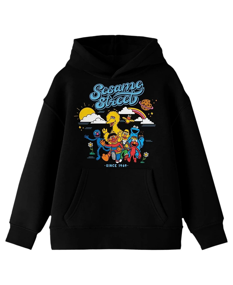 Sesame Street Boys Vintage 2022 Character Group Shot Long Sleeve Youth Black Hooded