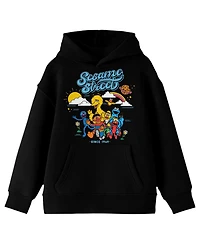 Sesame Street Boys Vintage 2022 Character Group Shot Long Sleeve Youth Black Hooded