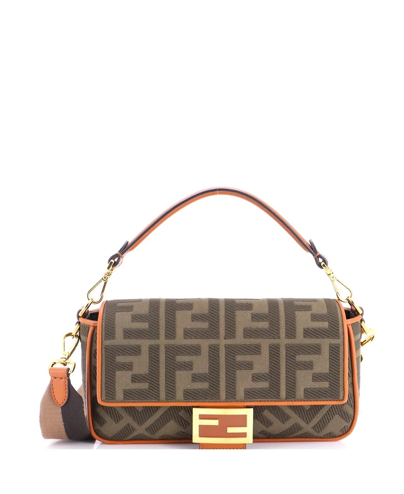 Pre-Owned Fendi Medium Baguette Nm Bag Zucca Embroidered Canvas