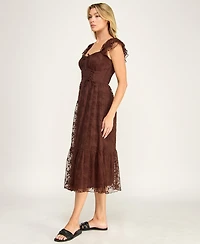 Row A Juniors' Sweetheart-Neck Flutter-Sleeve Lace Dress