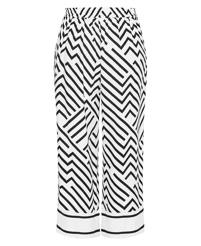 City Chic Women's Plus Linear Border Print Wide Leg Pant