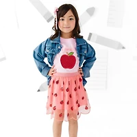 Sweet Wink Toddler Girls Apple Bow Sequin Patch Denim Jacket