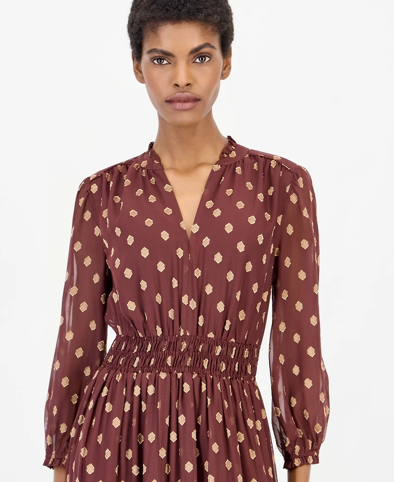 Anne Klein Women's Polka-Dot Ruffle Smocked-Waist Midi Dress